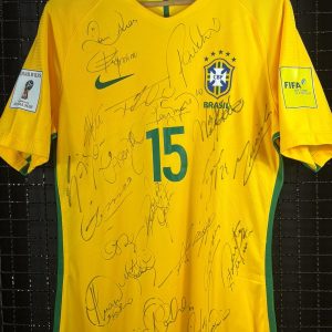 Camisa Brasil Nike 2016 Eliminatórias Copa do Mundo 2018 Paulinho amarela autografada elenco